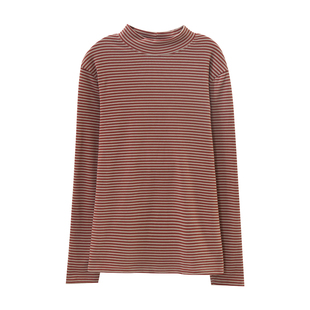 2025秋冬新款女士大码内搭打底衫胖mm高端德绒保暖半高领条纹上衣