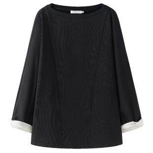 VIKTORIACHAN假日胶囊系列新品 一字宽领撞色立体卷边长袖卫衣