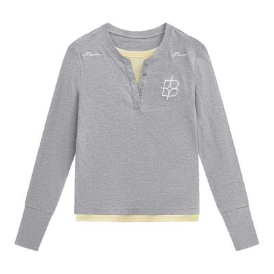 BIPOLAR假两件亨利领长袖T恤