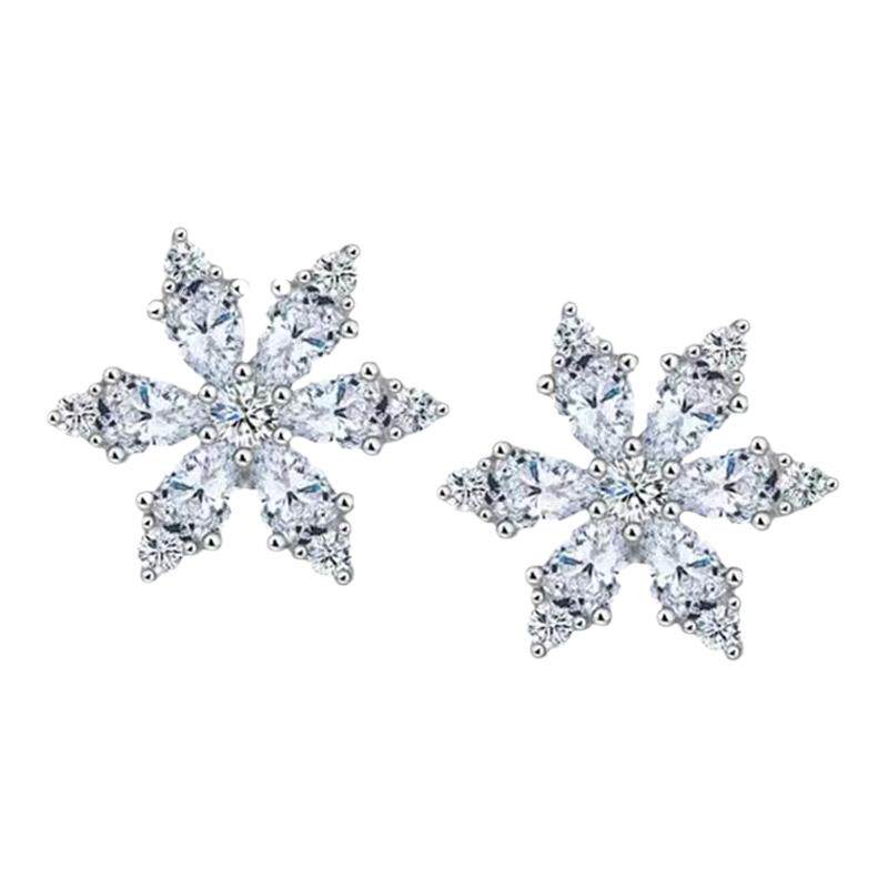 莫桑石雪花六花瓣耳钉