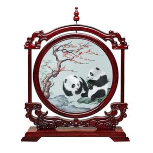 苏绣台屏手工双面刺绣摆件送礼屏风桌面工艺品新中式外国人礼品