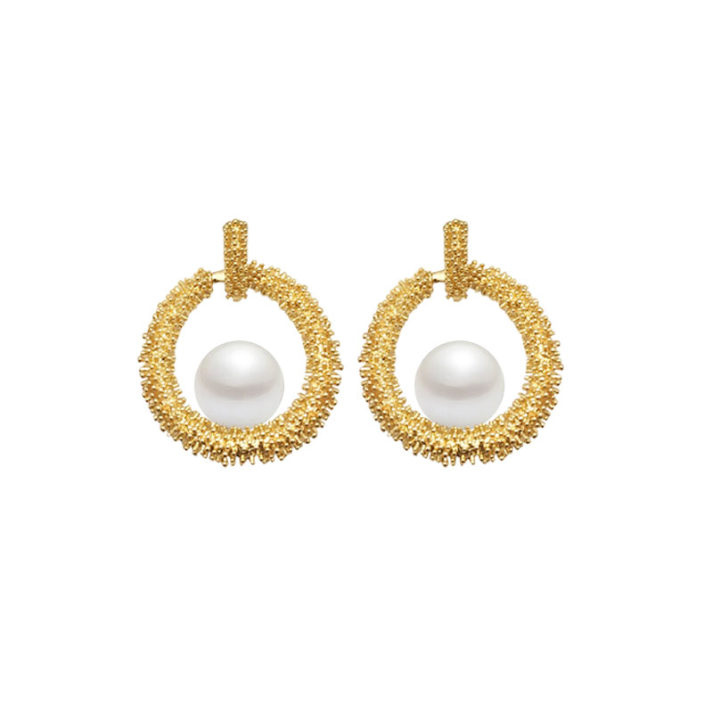 圆形韩版银针高级感珍珠耳环女