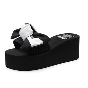 韩版坡跟沙滩鞋拖鞋女夏厚底防滑凉拖时尚外穿波西米亚人字拖海边