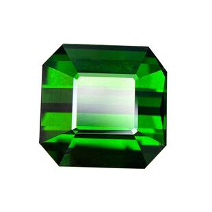 天然碧玺全净电光绿裸石戒面方形八角切工宝石定制18K金戒指吊坠