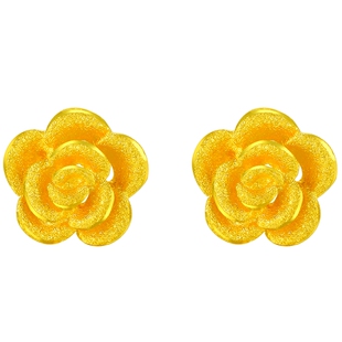 潮宏基花韵黄金耳环足金耳钉耳饰女款花朵华美妇女节礼物计价