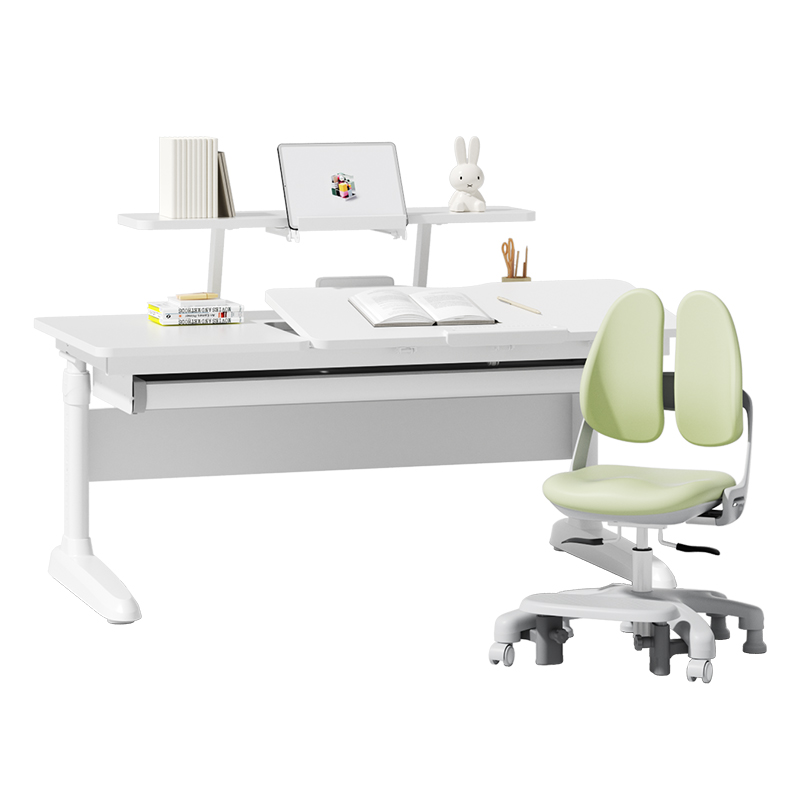 护童儿童学习桌实木平面桌简约大白桌小学生家用写字可升降书桌椅