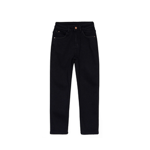 加厚绒高腰直筒牛仔裤女冬季纯黑色修身显瘦百搭小个子保暖烟管裤