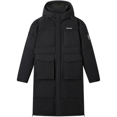 gxgjeans男装2024年冬季黑色加厚过膝保暖长款连帽羽绒服男