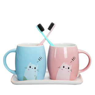 锦鲤陶瓷三口之家洗漱口杯卫生间浴室刷牙杯浴漱口杯五件套装刻字