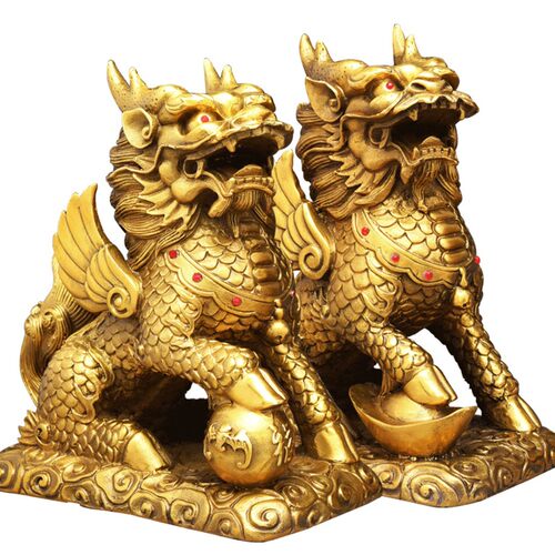 铜麒麟摆件一对铜全纯黄铜客厅门厅办公室家用家居装饰工艺品摆件