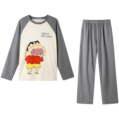 亲嘴猫蜡笔小新秋季男士睡衣