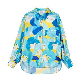 A7 x 静电场朔合作款不高兴小姐复古缎面男女秋冬长袖灯笼袖衬衫