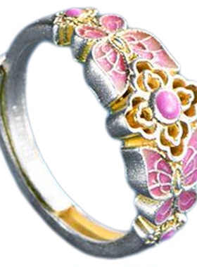 足银9999桃夭戒指珐琅彩指环