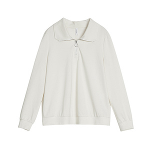 SANI奥莱特卖商场同款春秋季休闲百搭翻领半拉链短款卫衣T恤女