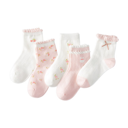 儿童袜子女童夏季薄款女宝宝纯棉袜童袜公主女孩中筒学生花边薄袜