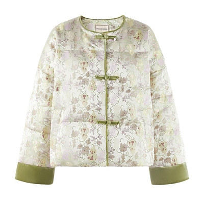 MISSCOCOON可可尼提花外套女2025冬新款新中式短款圆领鸭绒羽绒服