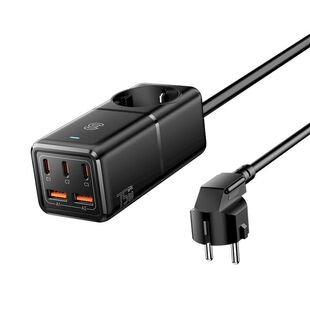 ESSAGER 75W GaN Desktop Charger Quick Charge氮化镓多口快充旅行充电器75W欧规排插适用电脑适配器六合一