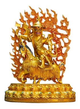 纯铜尼泊尔工艺骑羊单坚护法佛像精品仿古鎏金铜像装饰摆件七寸