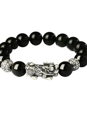 宫里上新999足银貔貅黑曜石手链