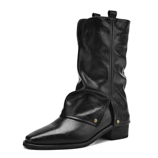 达芙妮短靴女2026新款中筒马丁靴尖头堆堆裤管靴冬季加绒骑士靴子