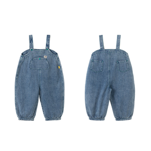 【佳佳同款】papa爬爬春季儿童裤子男女童休闲宽松牛仔背带裤运动