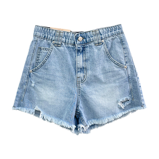 韩国东大门howluk高腰牛仔短裤女夏季新款浅色薄款三分阔腿裤