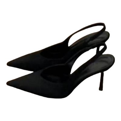 细跟包头超纤皮尖头一字带凉鞋女