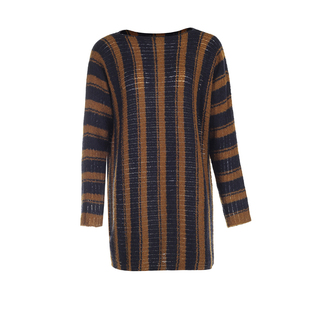 ZOLLE因为文艺复古条纹宽松圆领亲肤毛衣外套毛衫女25秋冬新品