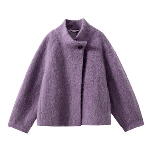 【重磅拉毛】 绵羊毛+山羊绒 奢贵皮草感拉绒翻领短款毛呢外套女