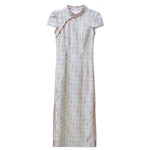 【江南烟柳】小娜椒小个子文艺改良旗袍新中式印花修身连衣裙女