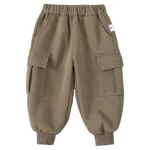 男童裤子冬季新款好看童装儿童黑色加厚工装裤男宝宝秋冬加绒长裤