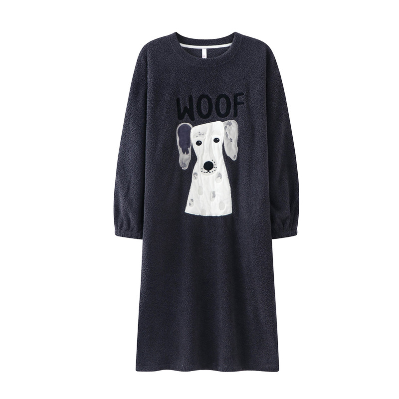 睡裙女秋冬季珊瑚绒睡衣长款加厚保暖卡通可爱家居服可外穿家居服