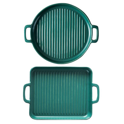 创意陶瓷盘双耳长方烤箱沙拉盘圆