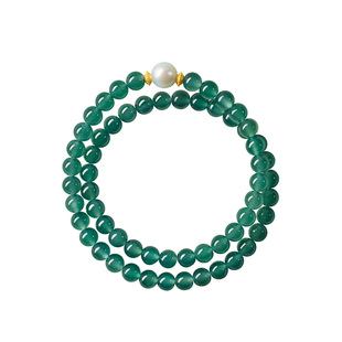 庆祥泰蓝水翡翠手串女款珍珠配件轻奢高级感天然冰种玉石双圈手链