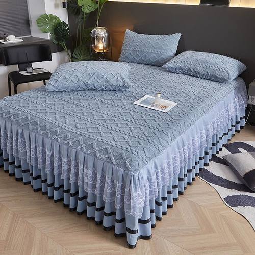 塔芙绒床裙单件床罩包厚床单子全绒花冬季绒边款牛奶加绒珊瑚加厚