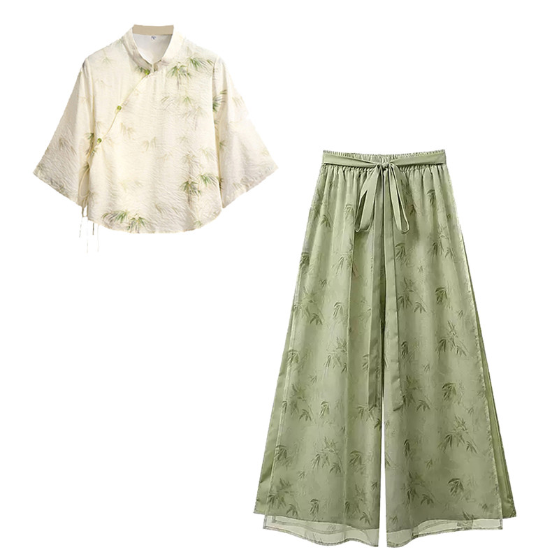 夏季薄款宋制汉服茶服阔腿裤套装