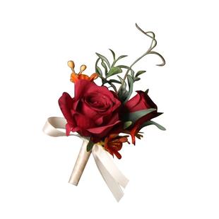 新郎胸花红色襟花磁吸男士西装高级仿真花新娘手腕花结婚父母婚礼
