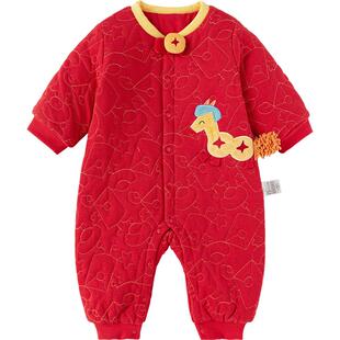 【商场同款】巴拉巴拉宝宝连体衣红色新年款哈衣春秋婴儿夹棉爬服