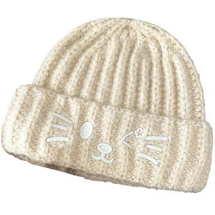 可爱猫咪针织帽女士秋冬帽子保暖毛线男款护耳防寒显脸小日杂冷帽