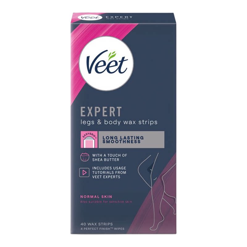 Veet脱毛蜡条含乳木果油敏感配方20条装敏感肌温和防敏低敏除毛膏