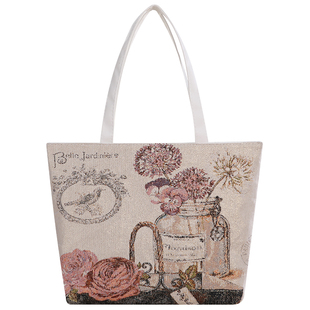 帆布包女学生装书单肩包上课民族风带拉链可爱卡通织布大号托特包