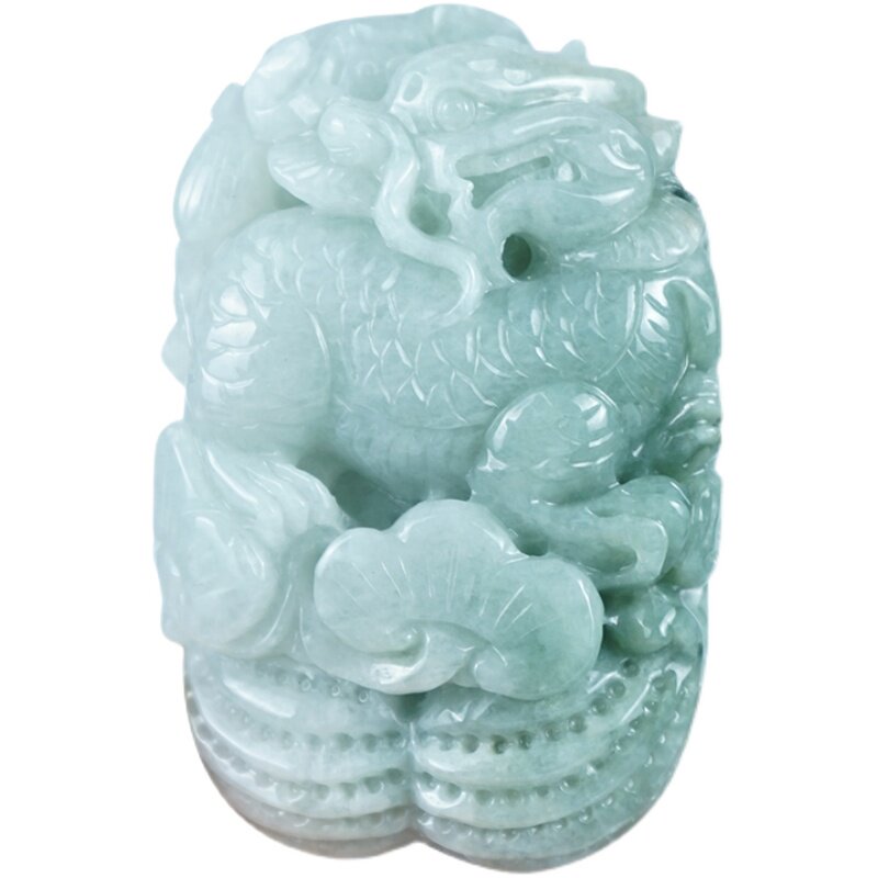 天然A货纯手工精雕翡翠龙手把件