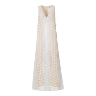 LEDIM WANG法式亮片白色连衣裙女高级感新款气质v领长裙礼服裙