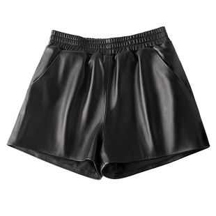 2025秋冬新海宁真皮女纯绵羊皮短裤百搭松紧高腰显瘦休闲阔腿裤