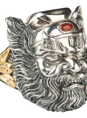 仓吉手工s925银复古钟馗雕刻戒指