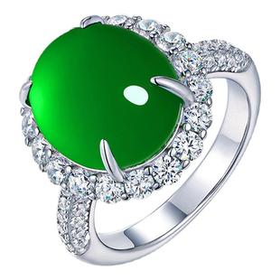 AILEQ925银天然镶嵌玉髓满绿蛋面新款春夏女戒指时尚珠宝百搭经典