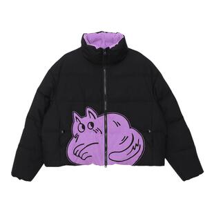 MOVEUP幻走2024冬季新款.FUN系列立领猫咪绣花松紧袖短款羽绒服女