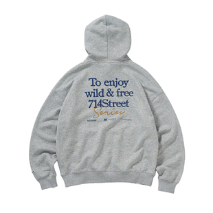 714street美式复古印花加绒连帽卫衣男2025秋冬款情侣装宽松帽衫