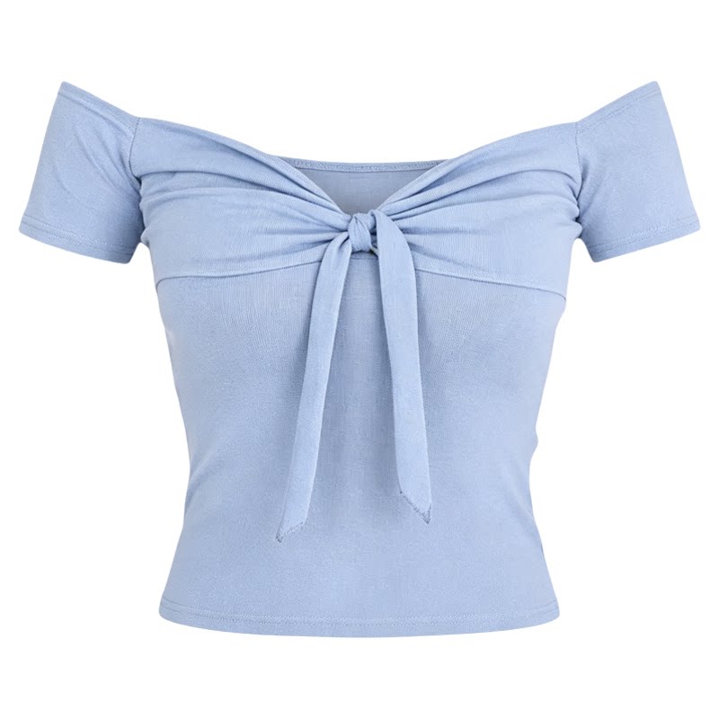 V领扭结短袖T恤女Women's V-neck knotted short-sleeved T-shirt