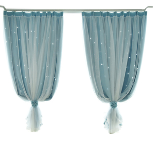 双层梦幻公主风简约现代遮光成品窗纱帘少女心落地窗飘窗卧室窗帘